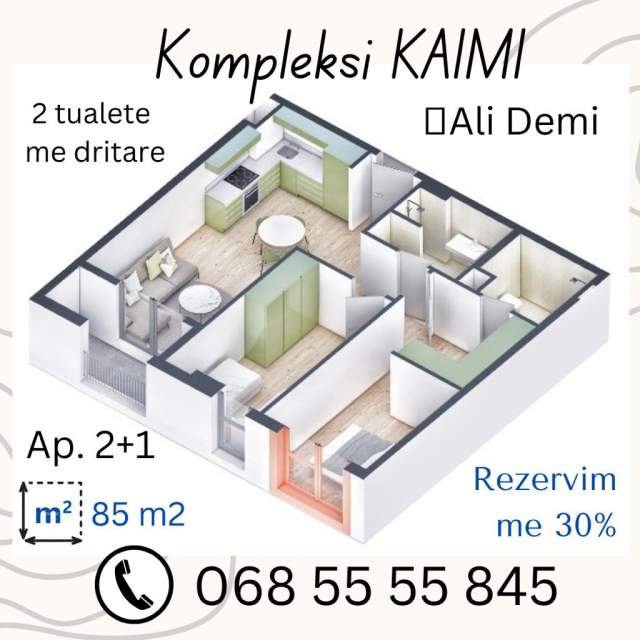 Tirane, shes apartament 2+1+BLK Kati 5, 72 m² 72.000 Euro (Ali Demi)