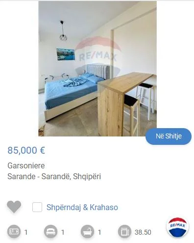 Tirane, shitet apartament 1+1 Kati 4, 38 m² 85.000 € (SARANDE)
