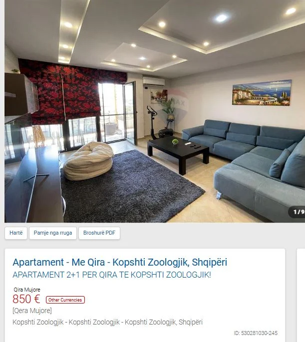 Tirane, jepet me qera apartament 2+1 Kati 4, 112 m² 850 € (TE PAVAROTI KOPSHTI ZOOLOGJIK)