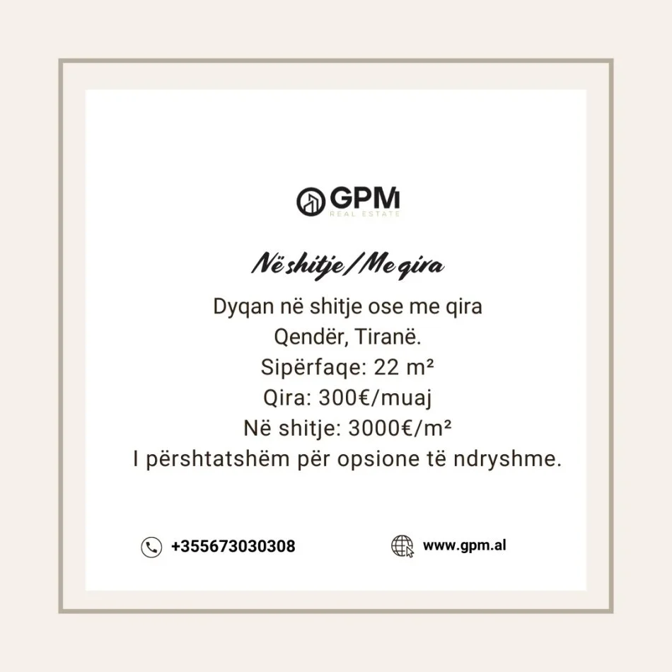 Tirane, shes dyqan Kati 0, 22 m² (Qender