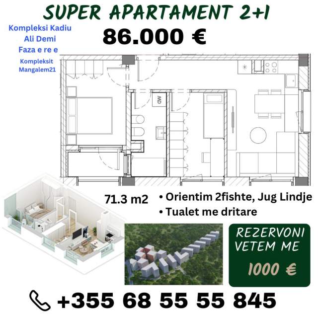 Tirane, shes apartament 1+1+BLK Kati 7, 43 m² 51.000 Euro