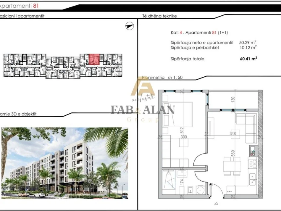 Golem, shitet apartament 1+1 Kati 4, 70 m² 113.000 € (Golem)