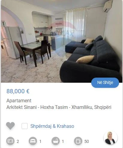 Tirane, shitet apartament 1+1 Kati 3, 50 m² 88.000 € (ARKITEKT SINANI XHAMLLIK)