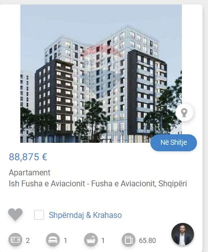 Tirane, shitet apartament 1+1 Kati 2, 65 m² 88.875 € (FUSHA AVIACIONIT)