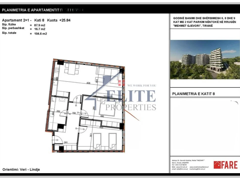 Tirane, shitet apartament 2+1+Ballkon Kati 8, 105 m² 120.290 € (Paskuqan)