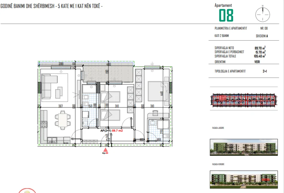 Tirane, shitet apartament 2+1+Ballkon Kati 2, 105 m² 84.300 € (Kamez Bulevardi Blu)