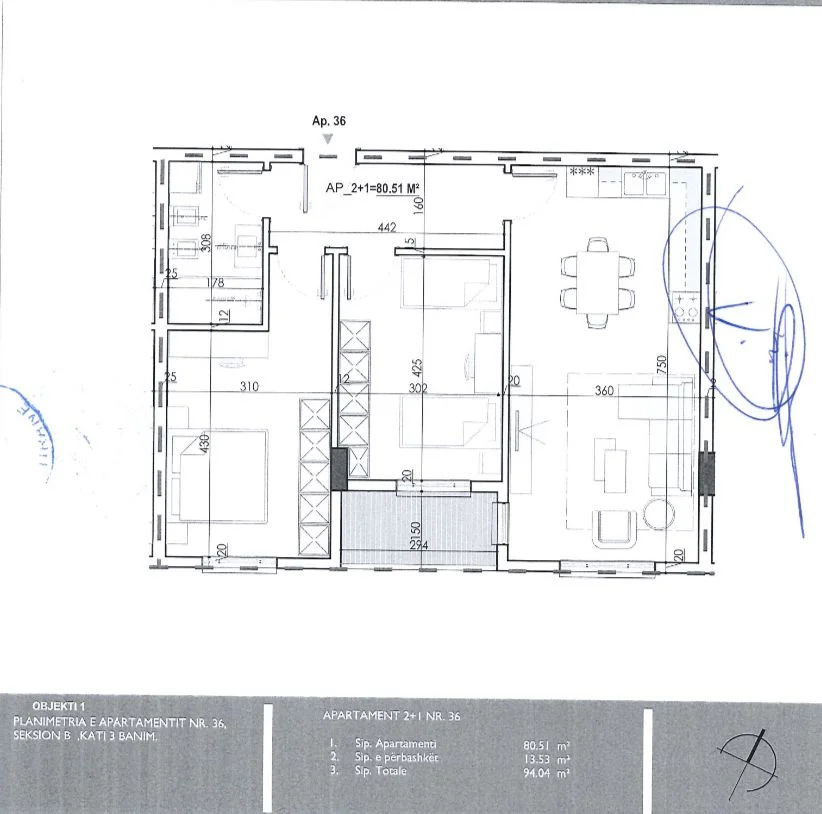 Tirane, shitet apartament 2+1+Ballkon Kati 3, 94 m² 64.000 € (Rruga Teuta Kamez)