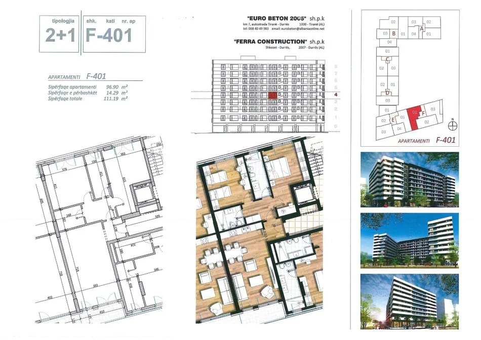 Tirane, shitet apartament 2+1+Ballkon Kati 4, 112 m² 178.000 € (Don Bosko rr.Don Bosko)