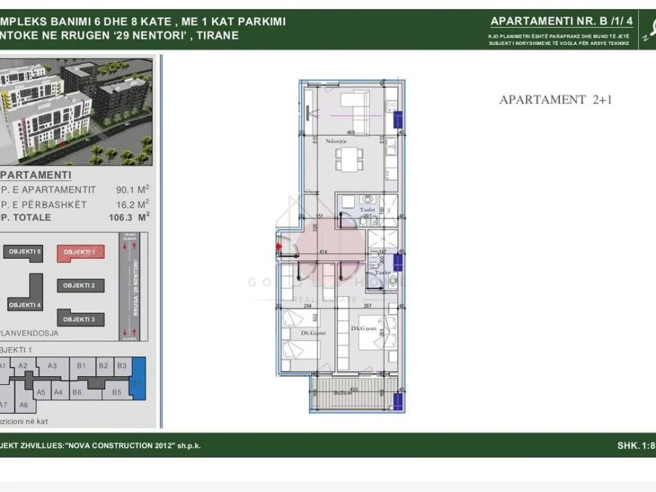 Tirane, shes apartament 2+1+Ballkon Kati 1, 106 m² 116.900 € (Ish Dogana)