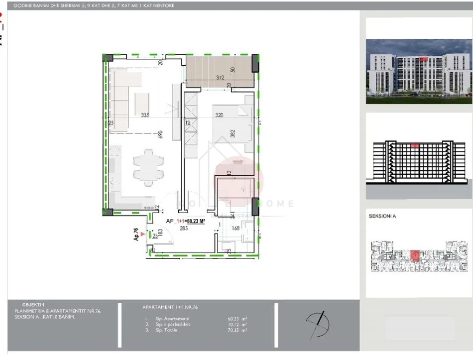 Tirane, shes apartament 1+1 Kati 8, 70 m² 49.200 € (Rrethrrotullimi i Ullirit)