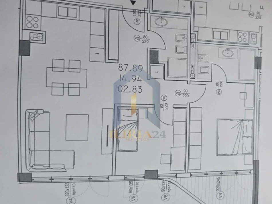 Tirane, shitet apartament 2+1+Ballkon Kati 2, 103 m² (Rruga e Elbasanit)