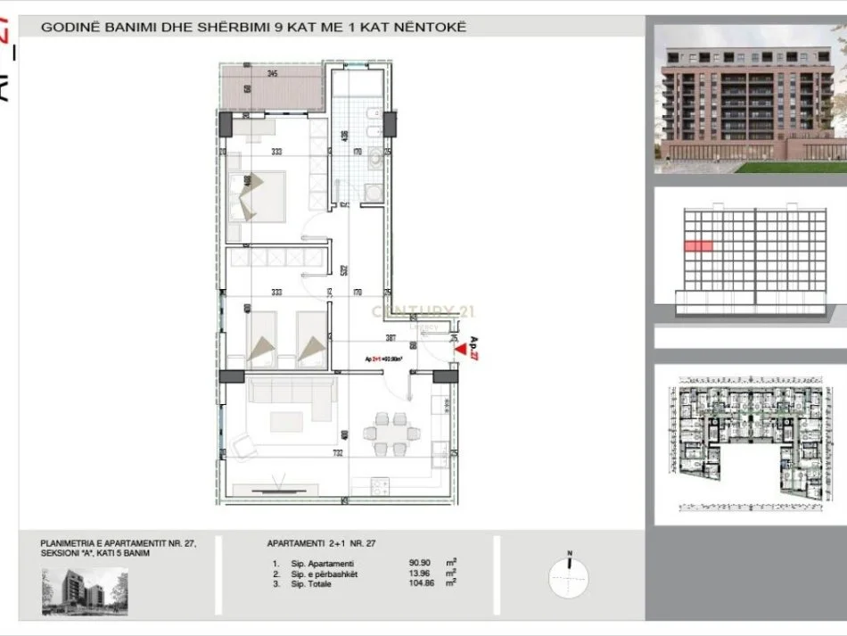 Tirane, shitet apartament 2+1 Kati 5, 105 m² 126.000 € (paskuqan)