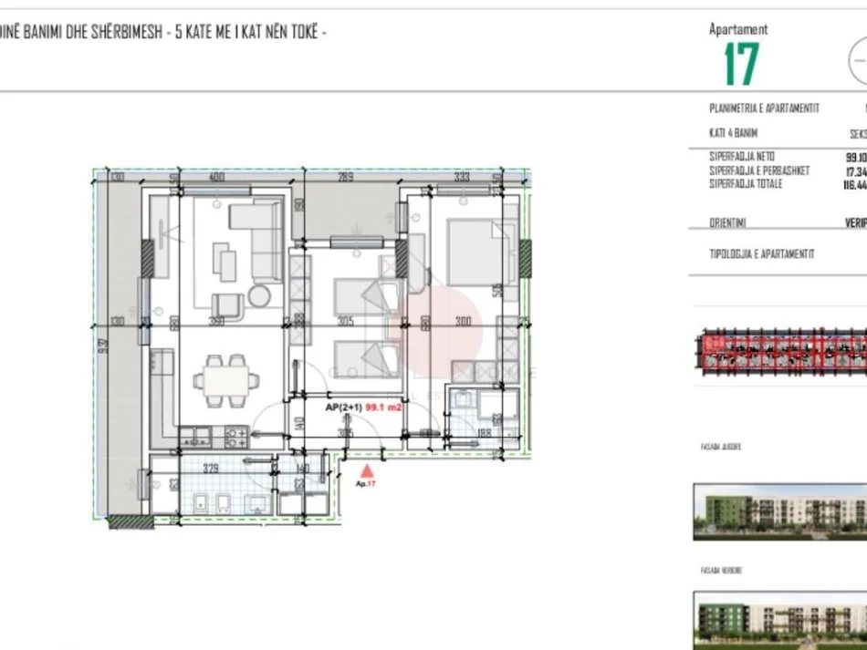 Tirane, shitet apartament 2+1+Ballkon Kati 4, 117 m² 90.000 € (Rrethrrotullimi i Bathores)