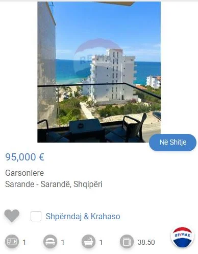 Sarande, shitet apartament 1+1 Kati 3, 38 m² 95.000 € (SARANDE)