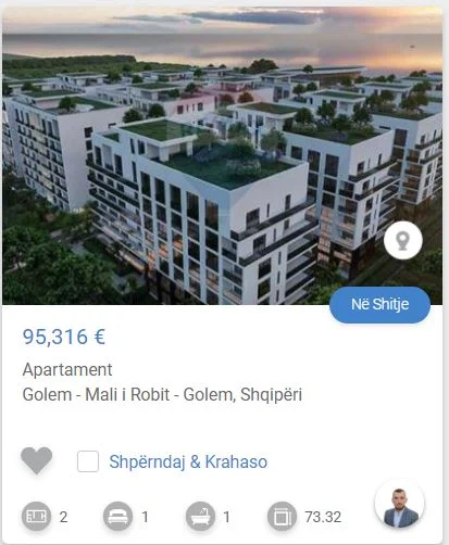 Tirane, shitet apartament 1+1 Kati 1, 73 m² 95.316 € (GOLEM PISHAT E BUTA REZIDENCA LIBURNA)