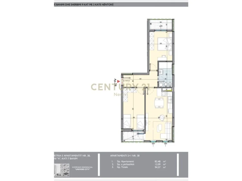 Tirane, shitet apartament 2+1 Kati 4, 95 m² 100.717 € (QTU)