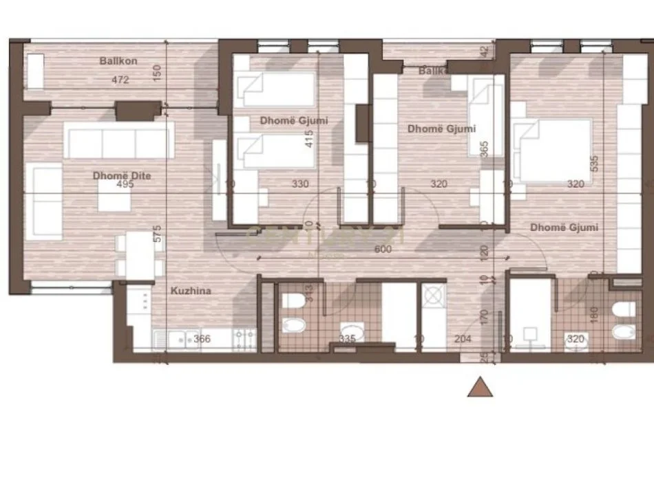 shitet apartament 3+1 Kati 2, 132 m² 118.602 € (qtu)