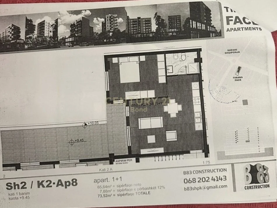 Tirane, shitet apartament 1+1+Ballkon Kati 2, 74 m² 115.000 € (Unaza e Re)