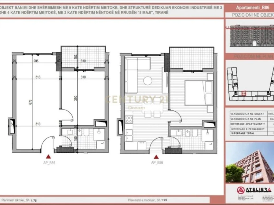 Tirane, jepet me qera apartament 1+1+Ballkon Kati 8, 57 m² 76.500 € 
