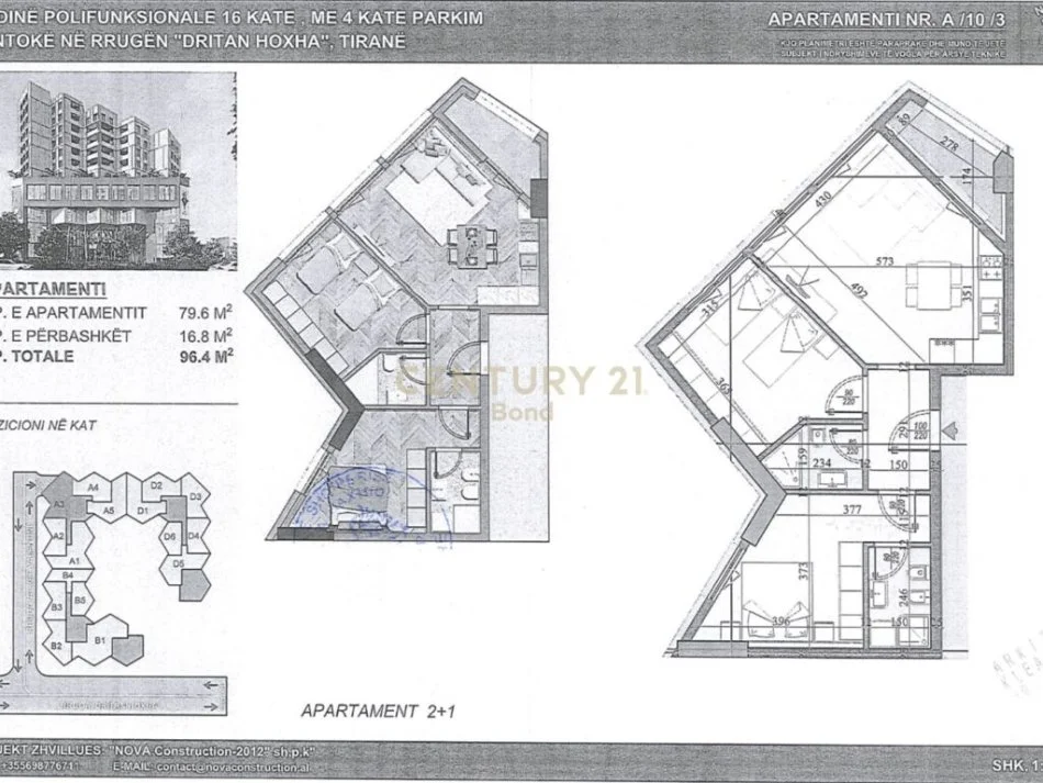 Tirane, shitet apartament 2+1+Ballkon Kati 10, 96 m² 152.000 € (Rruga Dritan Hoxha)
