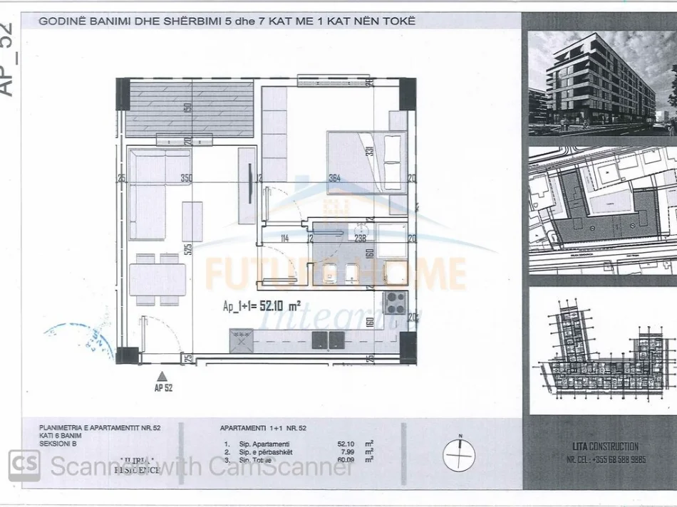 Tirane, shitet apartament 1+1+Ballkon Kati 6, 60 m² 72.000 € (Paskuqan)