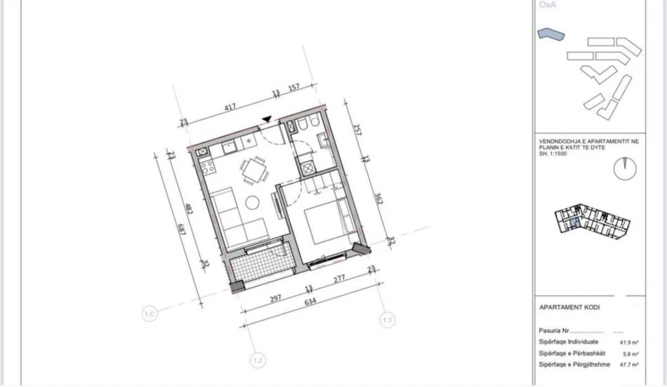 Tirane, shitet apartament 1+1 Kati 2, 50 m² 67.000 € (Dalip Topi)