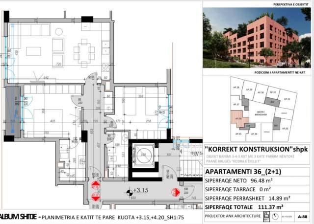 Tirane, shitet apartament 2+1+A+BLK Kati 1, 111 m² 139.200 Euro