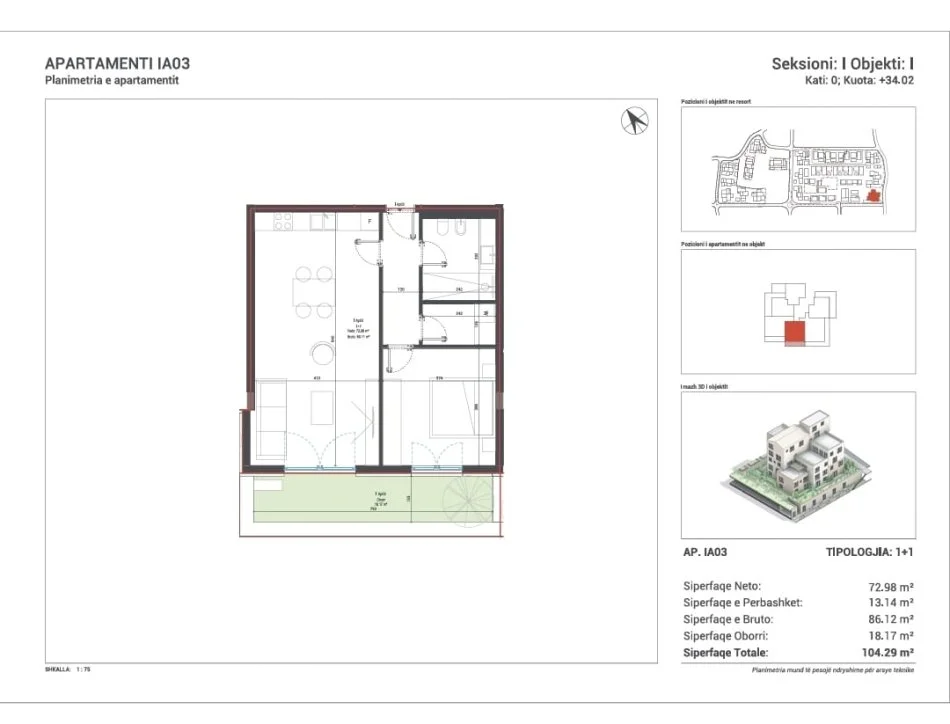 Sarande, shitet apartament 1+1 Kati 1, 104 m² 253.656 € 