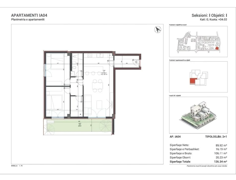 Sarande, shitet apartament 2+1 Kati 0, 126 m² 309.514 € 