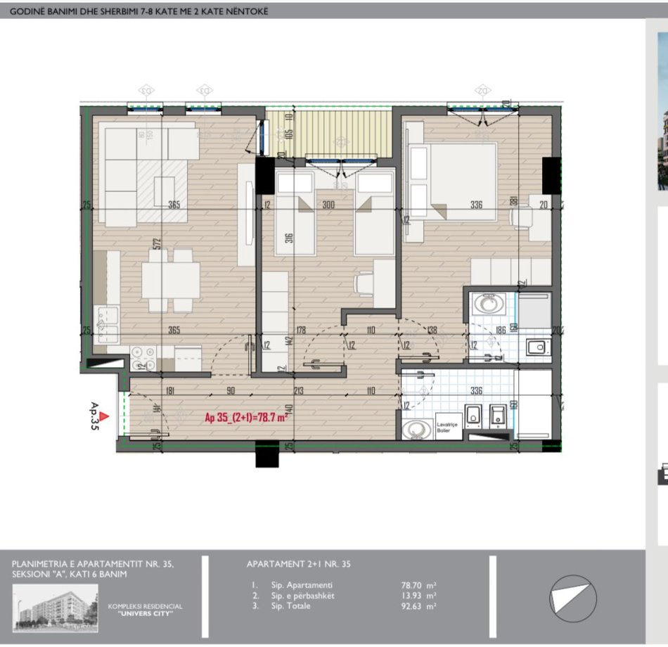 Tirane, shitet apartament 2+1 Kati 5, 92 m² 97.000 € (Univers City)