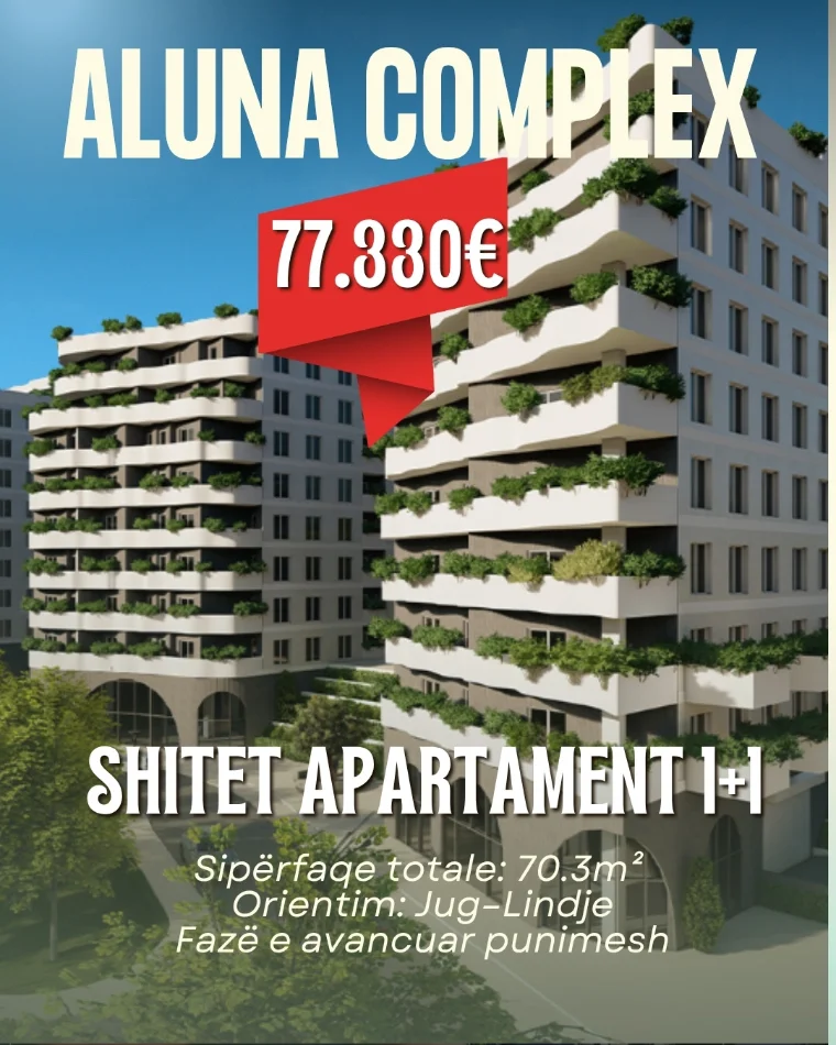 Tirane, shitet apartament 1+1+Ballkon , 70 m² 77.330 € (Aluna Complex Paskuqan)