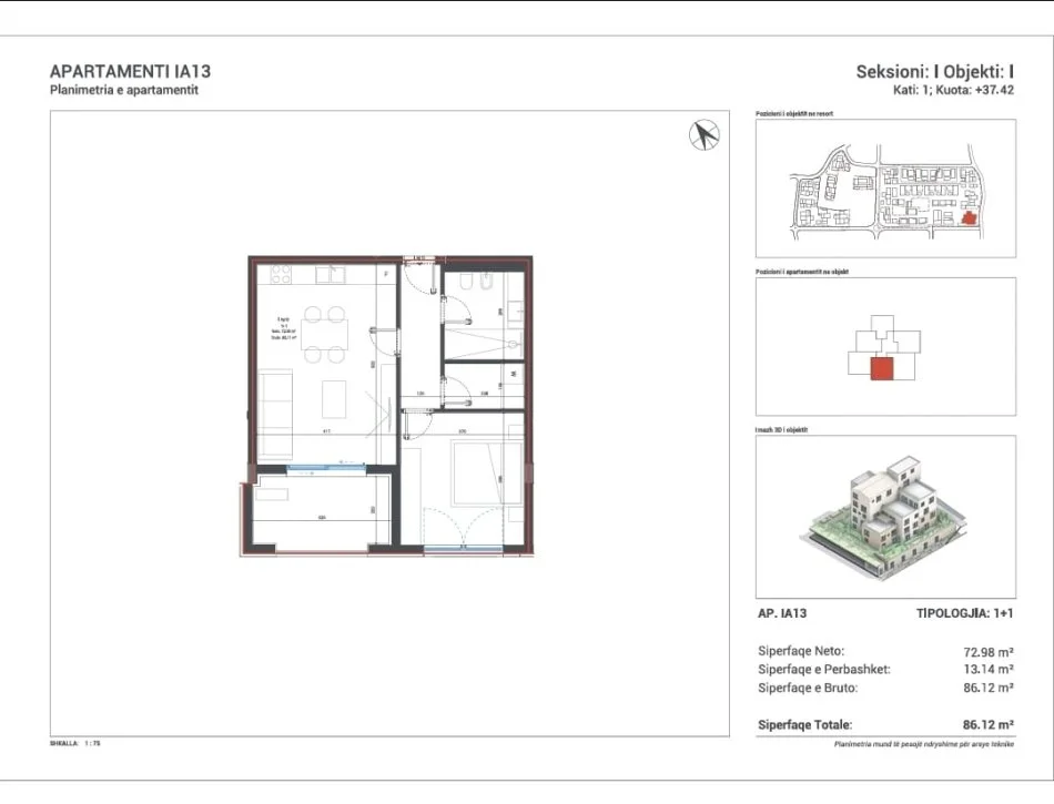 Sarande, shitet apartament 1+1 Kati 1, 86 m² 228.218 € 
