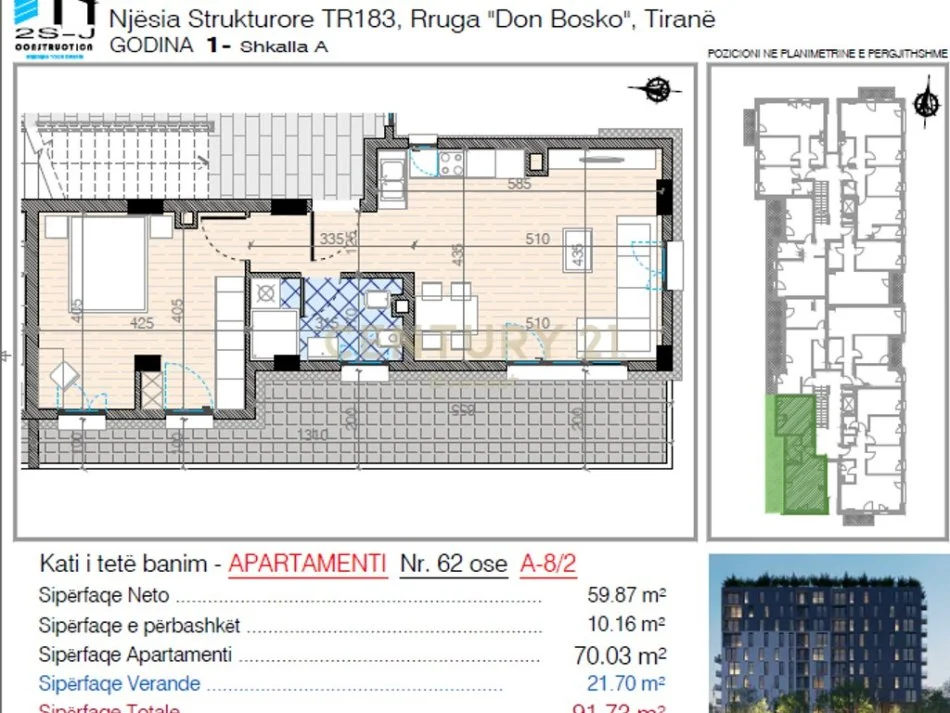 Tirane, shitet apartament 1+1+Ballkon Kati 8, 92 m² 153.000 € (DON BOSKO)