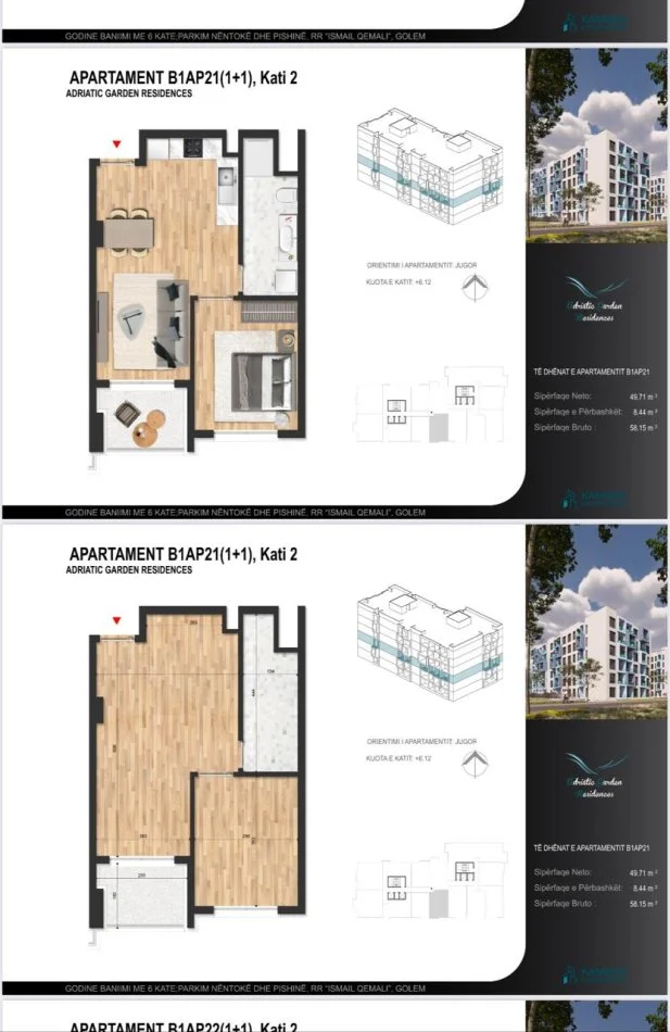 Durres, shitet apartament 1+1+Ballkon Kati 2, 59 m² 90.000 € 