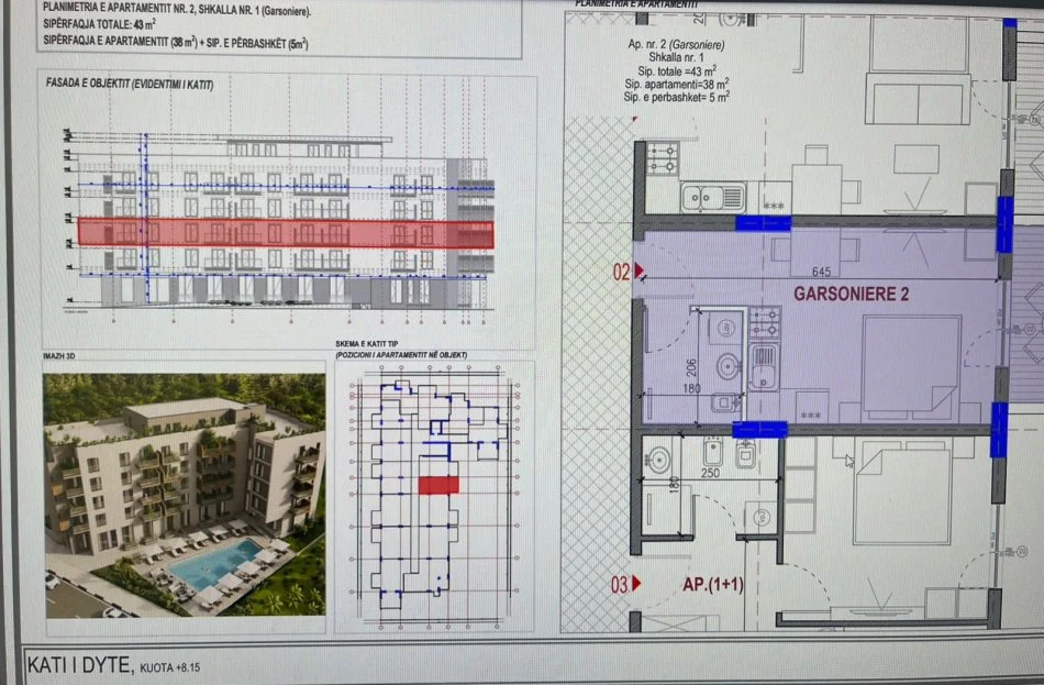 Durres, shitet apartament 1+1 Kati 2, 43 m² 43.000 € (Mali Robit, Golem)