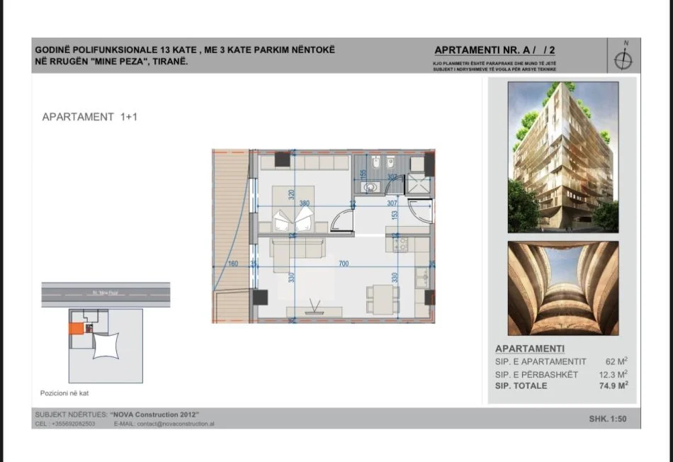 Tirane, shitet apartament 1+1+Ballkon Kati 5, 74 m² 164000 € (Rezidenca Mine Peza)