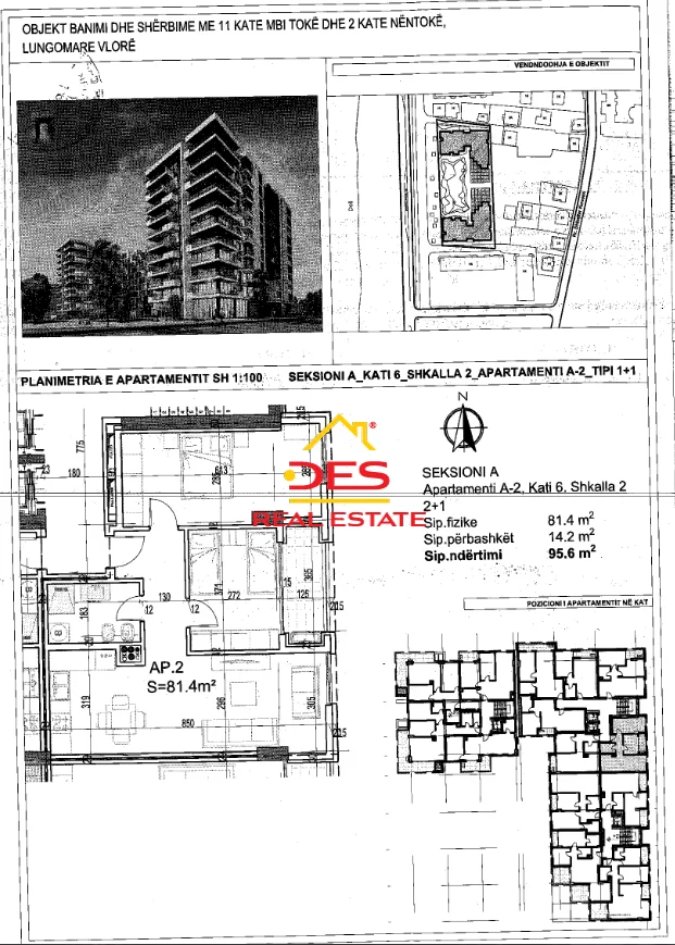 Vlore, shitet apartament 2+1+Ballkon Kati 6, 95 m² (Lungomare)