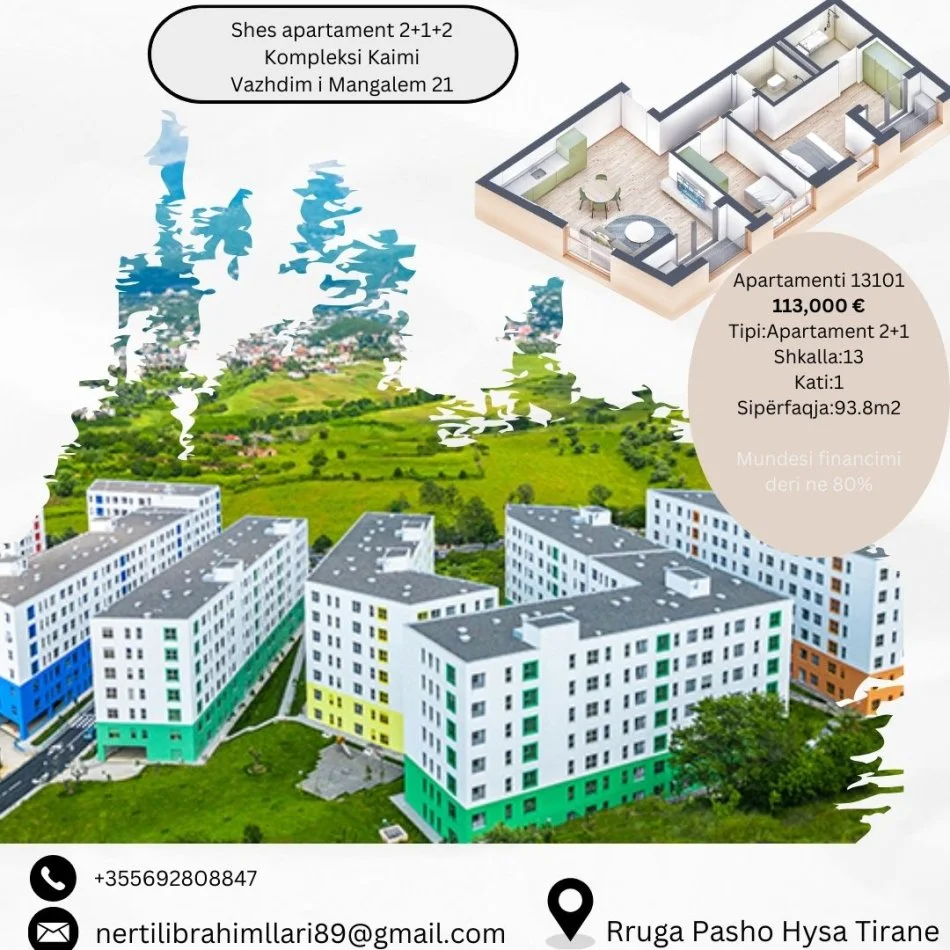 Tirane, shes apartament 2+1+Ballkon Kati 0, 74 m² 113.000 € (Rruga Pasho Hysa)