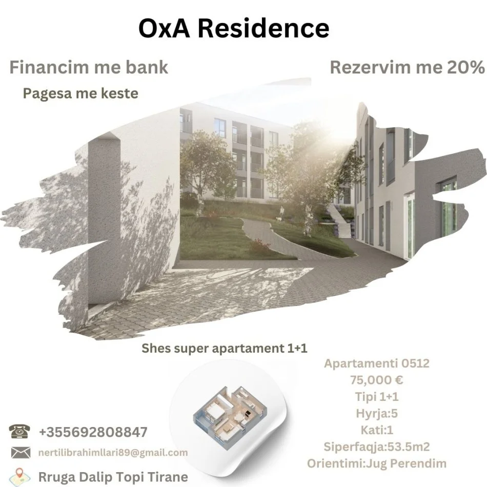 Tirane, shes apartament 1+1+Ballkon Kati 0, 53 m² 75.000 € (Rruga Dalip Topi Tirane)