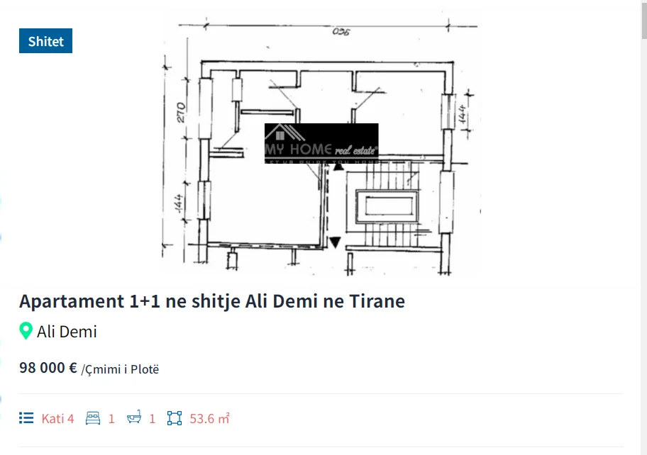 Tirane, shitet apartament 1+1+Aneks+Ballkon Kati 4, (Ali Demi)