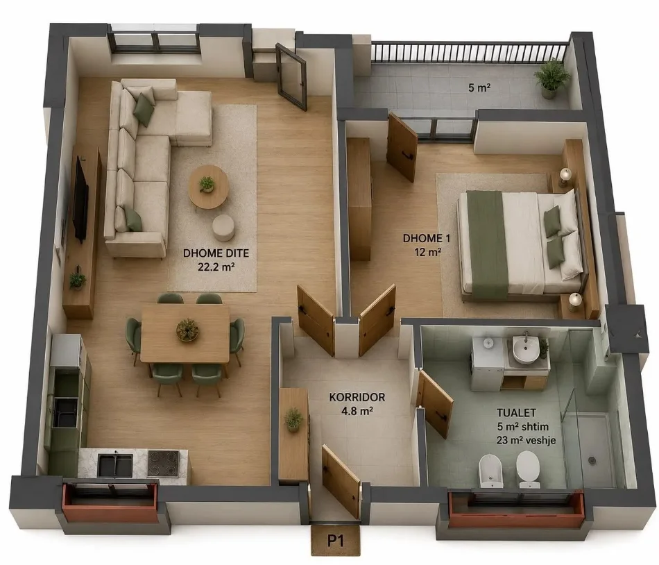 Tirane, shitet apartament 1+1 , 68 m² 121.000 € (Ali dem)