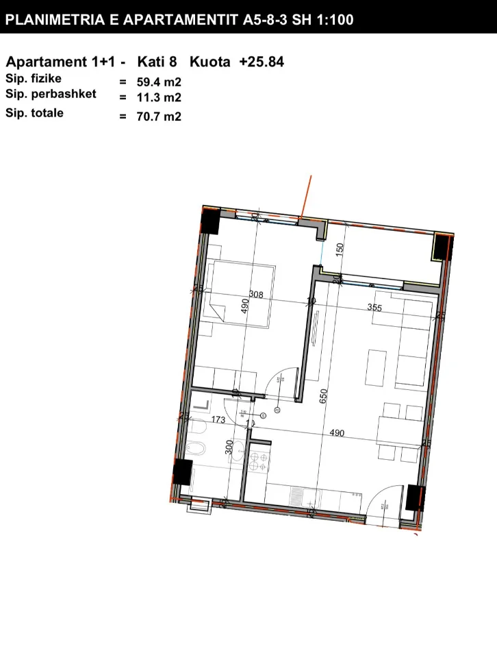 Tirane, shitet apartament 1+1+Ballkon Kati 8, 71 m² 88.375 € (Paskuqan Aluna Rezidence)