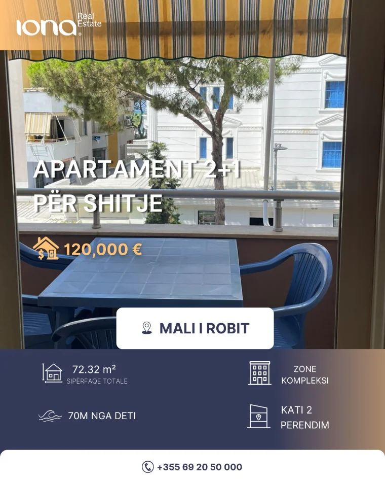Mali Robit, shitet apartament 2+1 Kati 2, 73 m² 120.000 € 