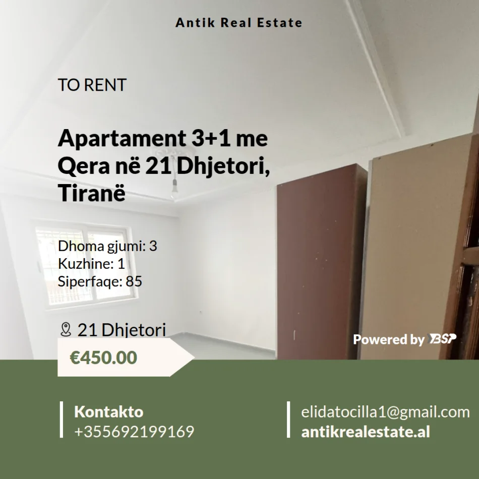 Tirane, jepet me qera apartament 3+1 Kati 1, 85 m² 450 € 