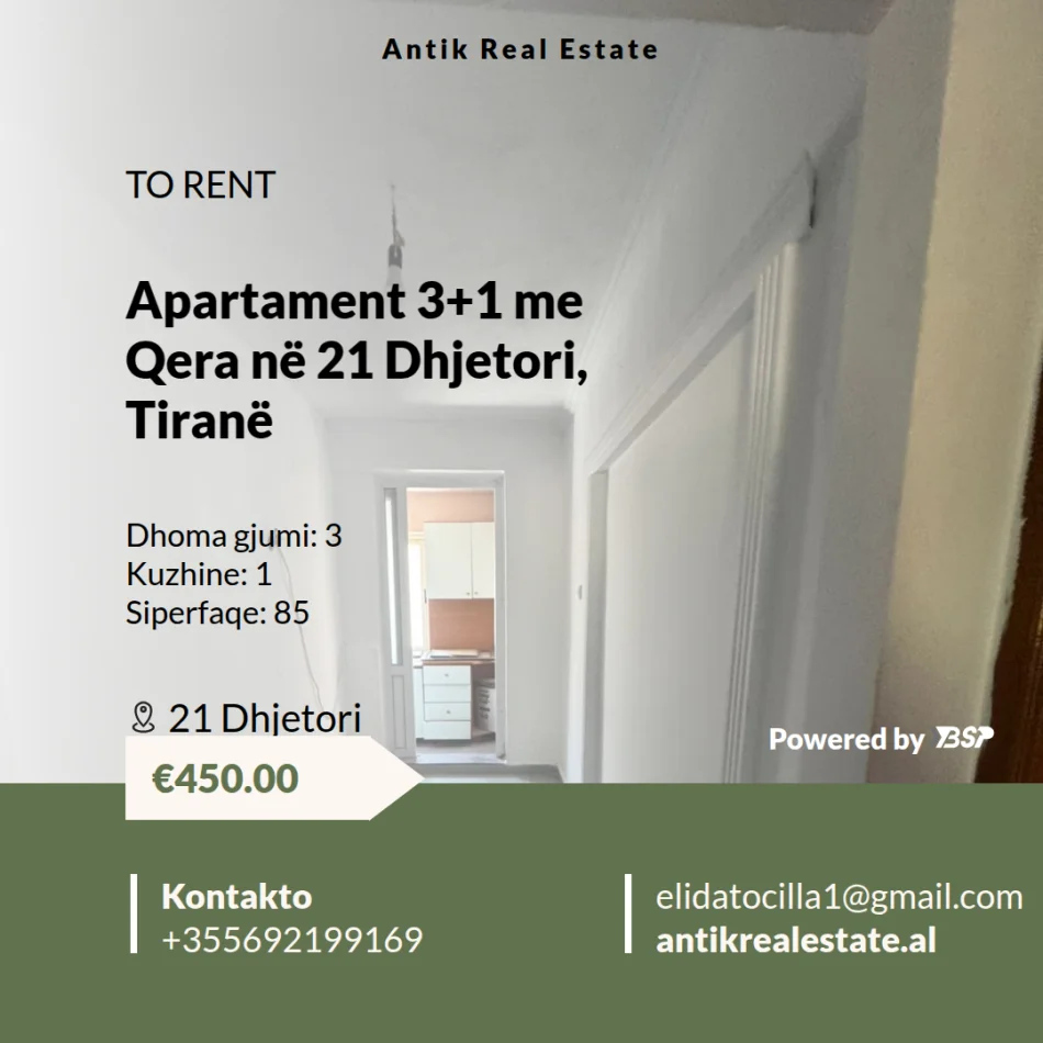 Tirane, jepet me qera apartament 3+1 Kati 1, 85 m² 450 € 