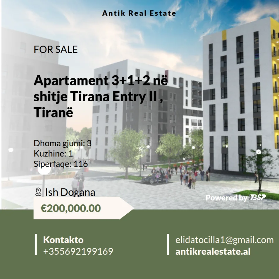 Shqiperi, shitet apartament 3+1+Ballkon Kati 6, 116 m² 200.000 € (Tirana Entry II)