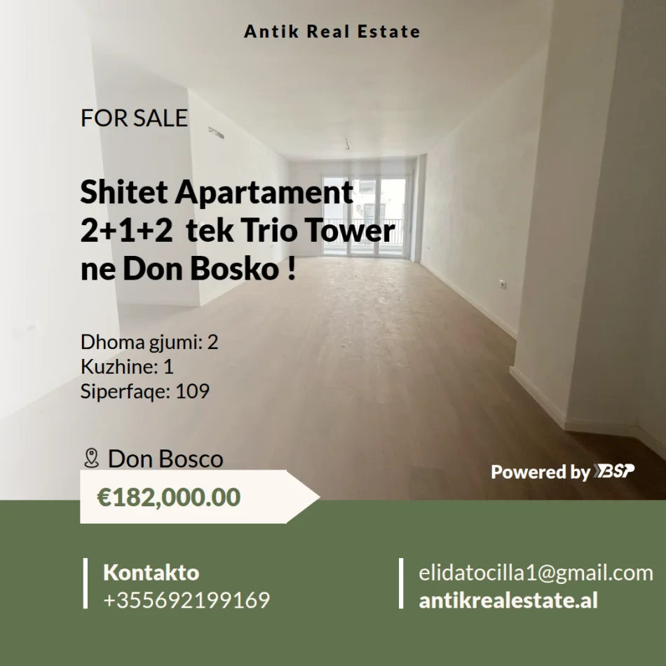 Tirane, shitet apartament 2+1+Ballkon Kati 3, 109 m² 182.000 € (trio tower)