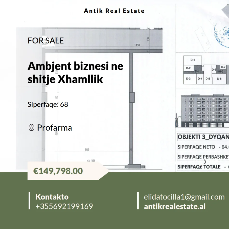 Tirane, shitet ambjent biznesi , 68 m² 149.798 € (xhamllik)