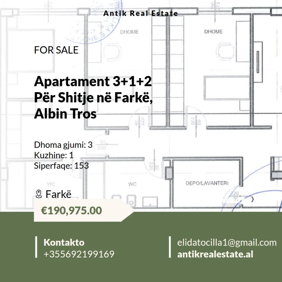 Tirane, shitet apartament 3+1+Ballkon , 152 m² 190.975 € 
