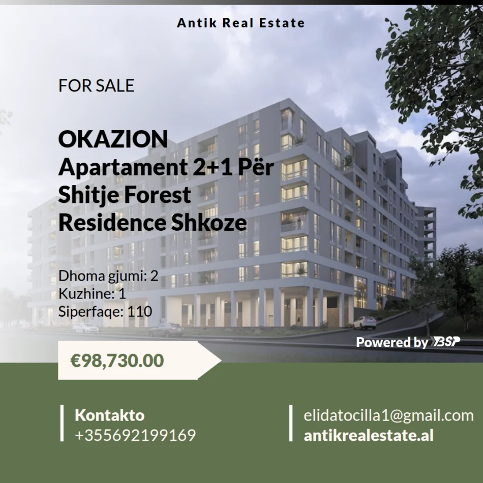 Tirane, shitet apartament 2+1 Kati 2, 109 m² 98.730 €